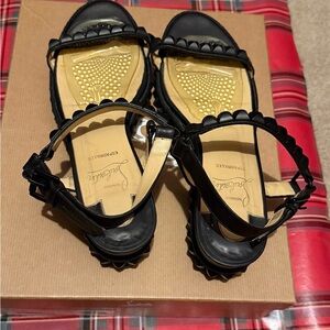 Black Sandals with Scalloped Edges